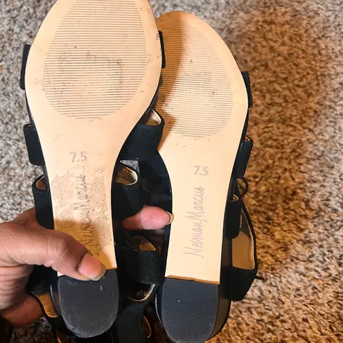 Neiman Marcus Lace Up Heels Gladiator Sandals Black Suede Heels 7.5