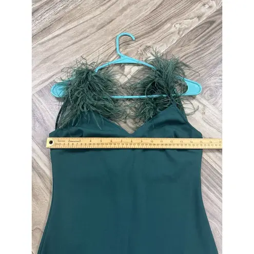 City Vibe Juniors V Neck Feather Trim Strap Cami Slip Mini Dress 7 Green