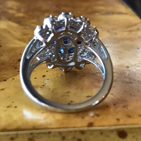 Natural Blue Sapphire Sterling Silver Cocktail Ring Size 6