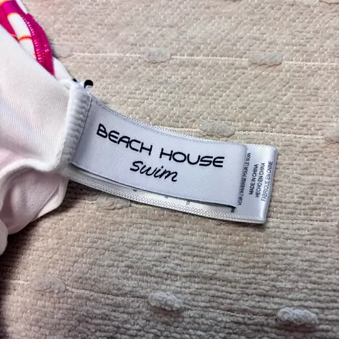 Beach House Aqua Palm Swim Top Tropical Pink Leaf Print Women's Top Size 10