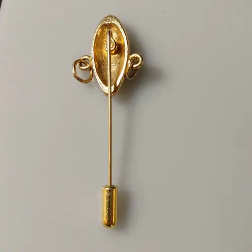 Art Deco Tribal Face Mask Label Stick Pin Gold Tone Unique Dangle Design 2 Inch
