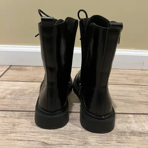 Combat Boots Lace Up Side Zipper Boots Stylish Faux Leather Boots booties pu leather winter shoes Black Size 6