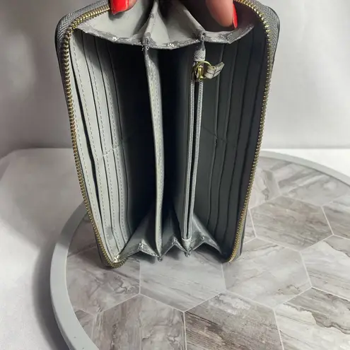 Fossil  Leather Zip Around Wallet Colorblock Gray Yellow Pink RFID Style