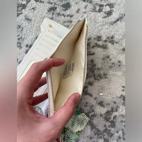 Badgley Mischka white slim quilted vegan long cards wallet NWT