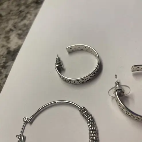 Lot Of 2 Silver Tone Costume Earrings Pierced Hoops