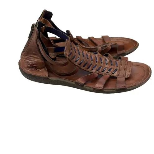 Kickers Women's Brown Leather Gladiator Sandals Back Zip Strappy Retro Boho 41 Size 9
