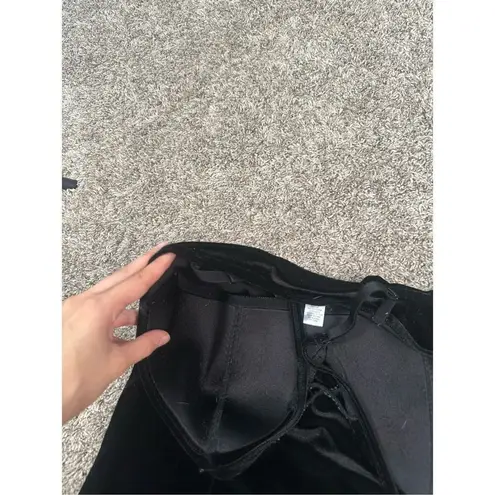 Frederick's of Hollywood fredrick’s of hollywood black faux velvet rhinestone trim mini slip dress slit L