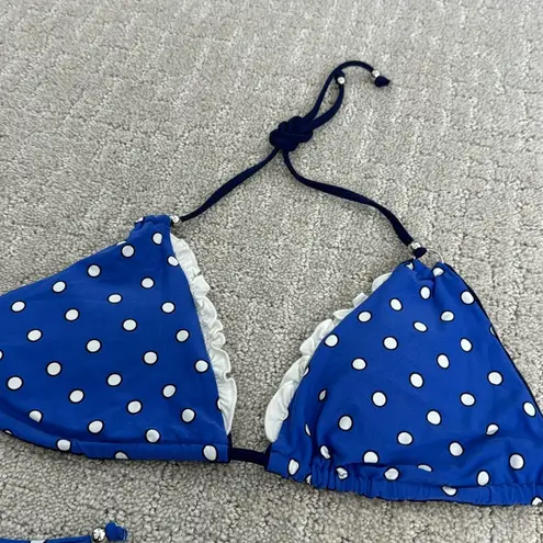 Vitamin A Blue white polka dot ruffle string bikini cheeky two piece swimwear