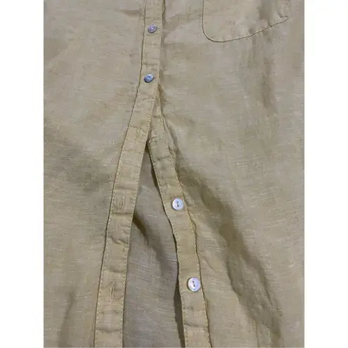 C&C California light yellow 100% linen button down collar shirt womens large
