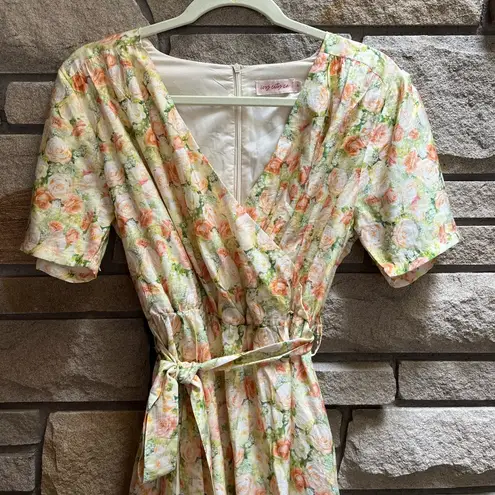 Ivy City Co faux wrap Lyra Midi Dress Yellow Floral Print Cottagecore size 2