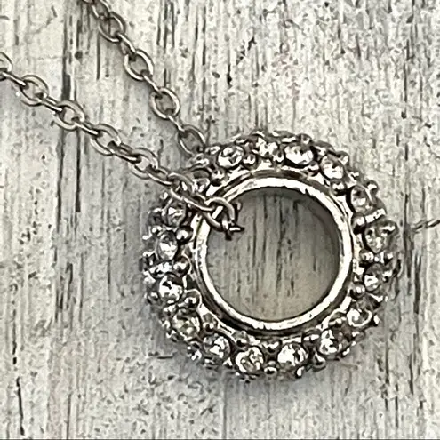 Loft  silver tone dainty circle rhinestone pendant necklace