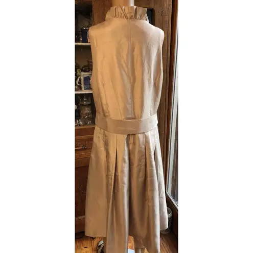 Willow Glen Champagne Sleeveless Dress Ruffled Collar Sash Belt Womens Size 14