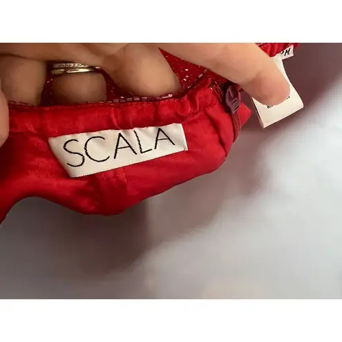 Scala Red Silk Beaded Plunge Neckline Dress Gown NWT Sz. PM