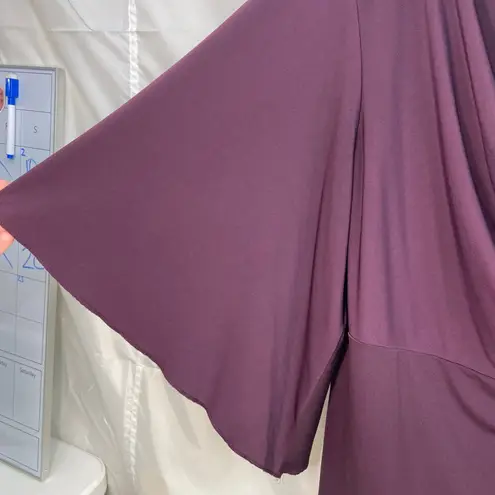 Women's deep purple stretch flare sleeve loose cowl neck relaxed business blouse Size XL