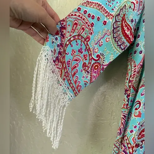 Lucy Love Paisley Print 100% Rayon Cold Shoulder Peasant Mini Delaney Dress Sz M