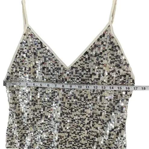 Goldie Twilight Camisole Top Womens M Silver Cream Sequin Sparkles Shimmer Glam