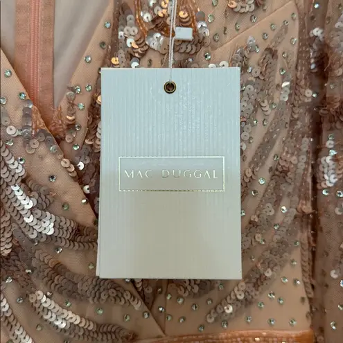 Mac Duggal NWT 5222 Rose Gold Sequined Faux Wrap Split Long Sleeve Gown Size 8