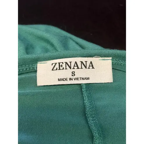 Zenana Shirt Womens Small Teal Dolman Tunic Top 3/4 Sleeve Ruched Side Hem Green