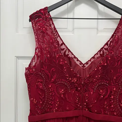 Kennedy Blue Natalie Red Bridesmaid Maxi Dress w/ Chiffon Skirt - Size 20