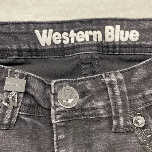 Western Blue Black Jeans Bootcut Rhinestone Embellished Denim Jeans Sz 26