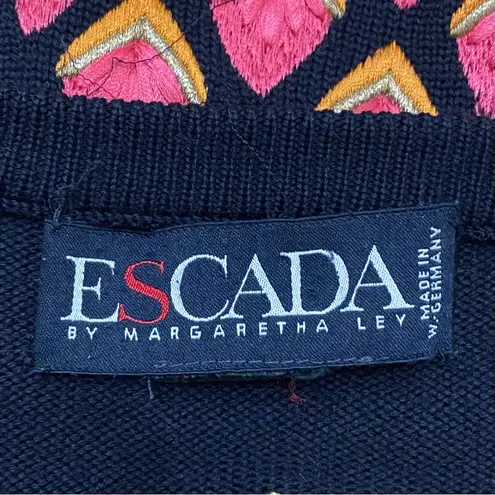 Vintage ESCADA Black Double Breasted Embroidered Back Cardigan Sweater Size 40