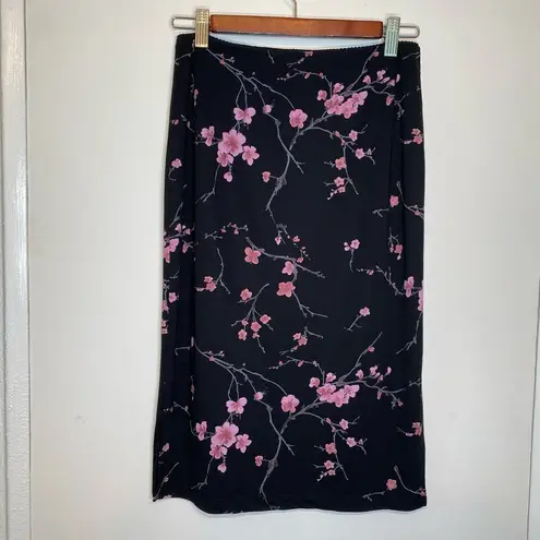 American Vintage Y2K Sulina Midi Skirt Pink ditsy floral side slit stretchy office siren Size S M