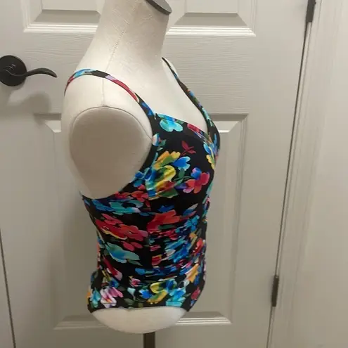 Aqua Green Swimwear Women One-Piece Swimsuit Ring Back Black Floral New Small