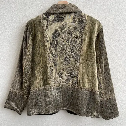 Flashback Couture Vintage 90s Khaki Olive Velvet Carpet Button Up Blazer Jacket