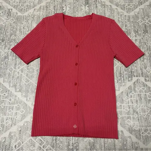 Dazy Short Sleeved Pink Ribbed Button Front Cardigan Top Size Large 90's Y2K Size M