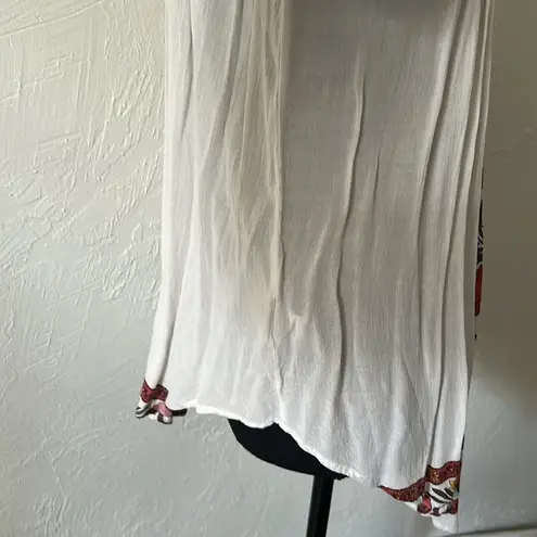 Taylor & Sage Flowy White and Red Floral Blouse with Bishop Sleeves