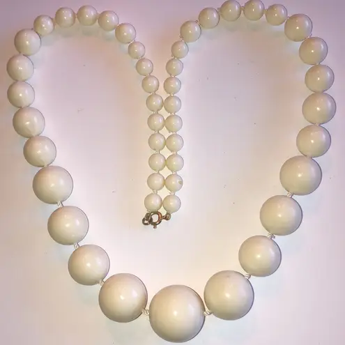 Lot of 2 Vintage Navy Blue & Off White Beaded Boho Necklaces