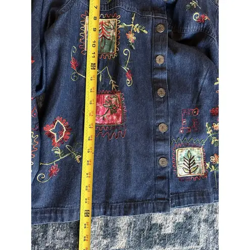 Breckenridge Denim Jacket Embroidered Flowers Patches Women’s Petite Large NEW