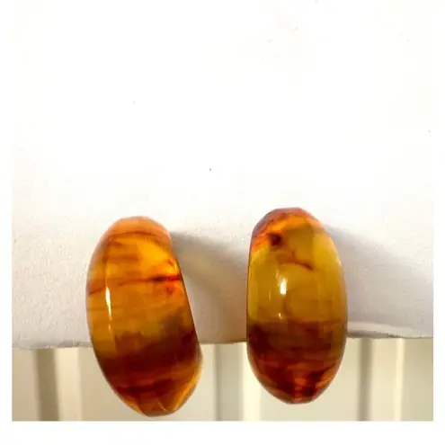 translucent root beer bakelite vintage hoop earrings Orange