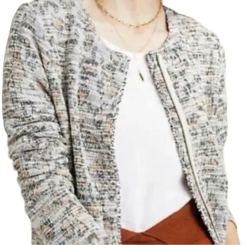 Anthropologie  DOLAN Left Coast Full Zip Grey/Ivory/Brown Tweed Cardigan Sweater