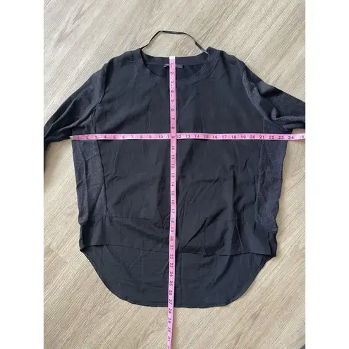 Chaus Women's Tunic Top Low High Blouse Wool Polyester Splicing Size M Loose Fit Black Size M