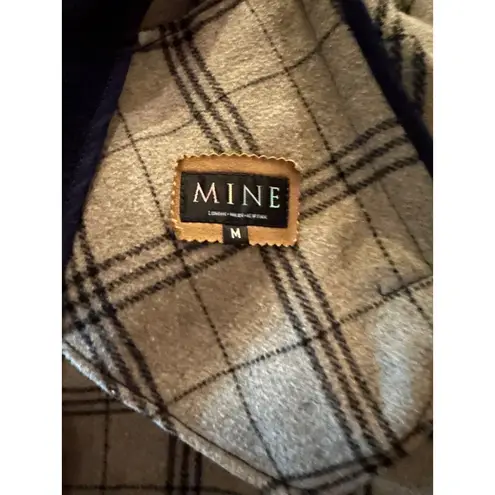 Men’s MINE Wool Coat Navy Blue Size M Genuine LeatherTrim Classic Long Overcoat Size M