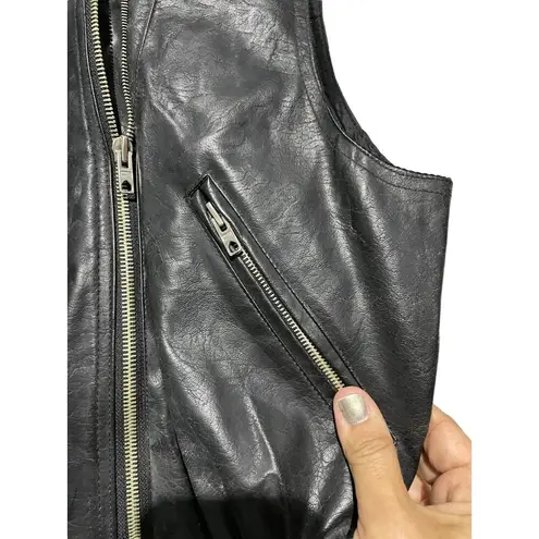 None Women's Vest Full Zip Belted Leather Black Size M Vintage Grunge Moto