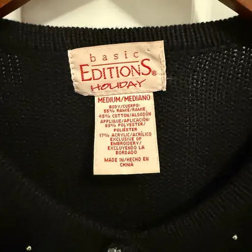 Basic Editions Holiday Womens Medium Christmas Town Black Vintage Sweater
