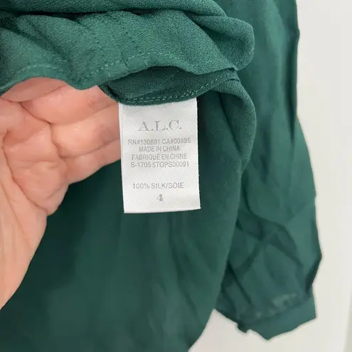 ALC Frank ALC Size 4 Green Liza Silk Choker Deep V-Neck Long Sleeve Blouse