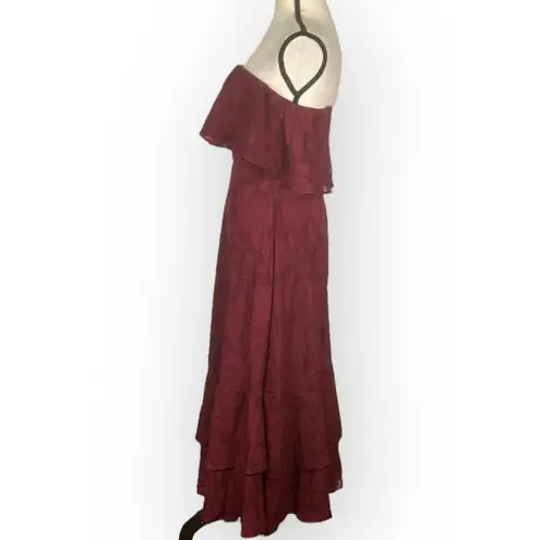 Lulus Love You So Truly Strapless Midi Dress Women's XS Burgundy Burnout Floral Red