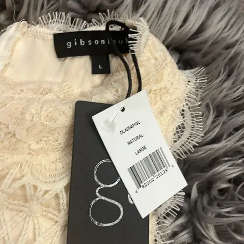 NWT Gibson Look guipure eyelash lace high neck sleeveless bodysuit top L Size L