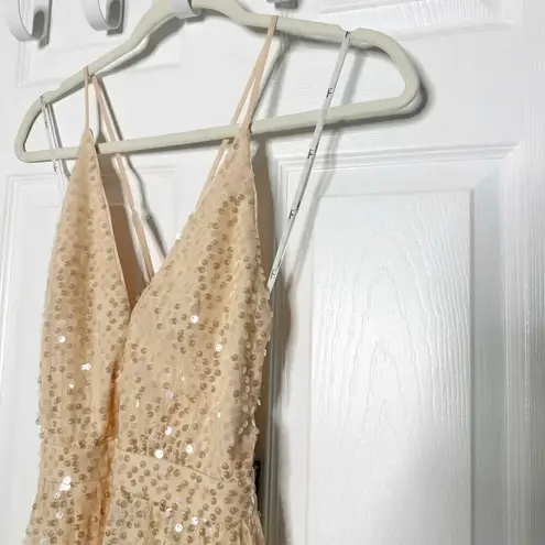 LULUS Jane Ann Blush Pink Sequin Maxi Dress Cross Back Strap Wedding Bridesmaid Size M