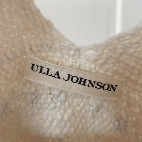 Ulla Johnson Bennie Wrap Cream OS One Size Fits Most Knit Cotton Fringe Sequins