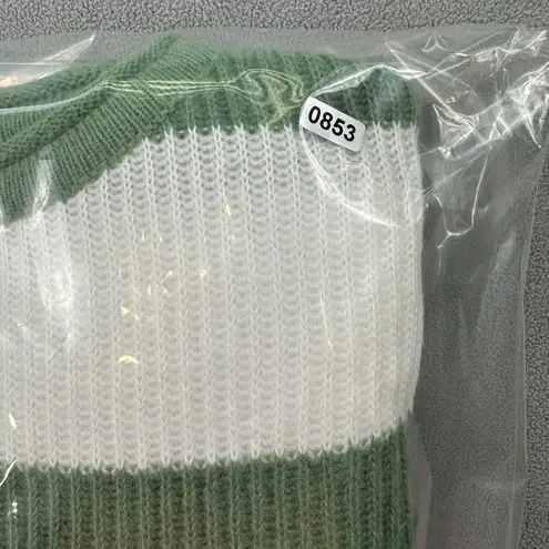 NWT S.DEER Sweater Womens M Striped Knit Green & White Crew Neck Pullover S Deer Size M