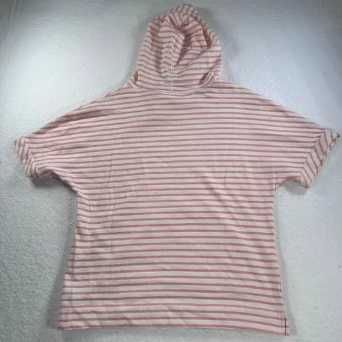 Jane & Delancey Women's Small Pink/Cream Striped Short Sleeve Hooded Terry Shirt Pink