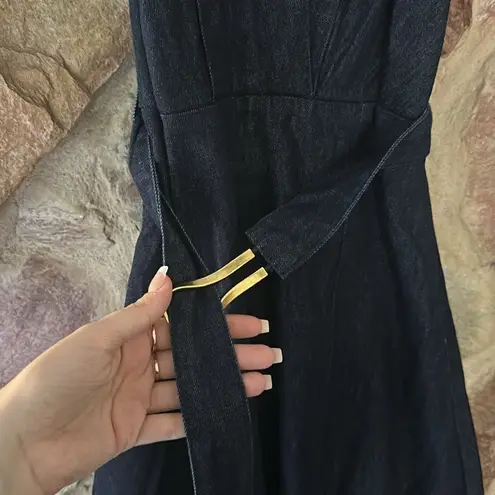 Commense Denim Belted Halter Neck Midi Dress size small Blue