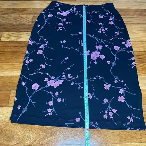 American Vintage Y2K Sulina Midi Skirt Pink ditsy floral side slit stretchy office siren Size S M