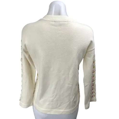 Charlie B Women's Cream White Knit Lace Up Long Sleeve V