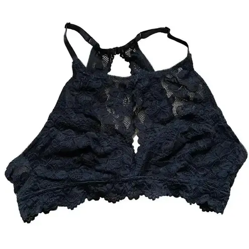 Jenny Jen Black Embroidered Floral Lace RACERBACK PADDED BRALETTE Spandex SZ L Black Size L