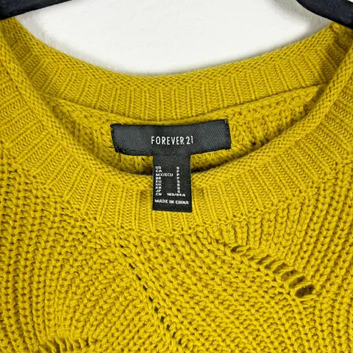 Forever 21 Forever‎ 21 Mustard Yellow Bubble-Knit Cropped Sweater Drop-Stitch Sleeves Small